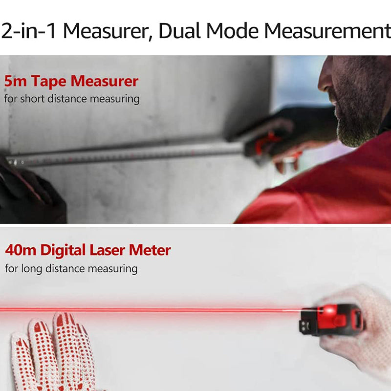 Laser Distance Measuring Tape Digital Tape Measure 2-in-1 Laser Distance  Meter