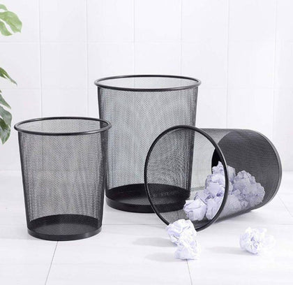 Garbage Can Round Mesh Wastebasket Recycling Bin steel wire mesh trash can，Black