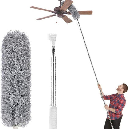 Ceiling Fan Cleaning Brush | Microfiber Fan Duster w Long Handle | Fan Cleaning Flexible Mop for Home, Car, Kitchen, Office | Extendable Duster w 100 inch Long Pole for Easy Dusting ( Grey )