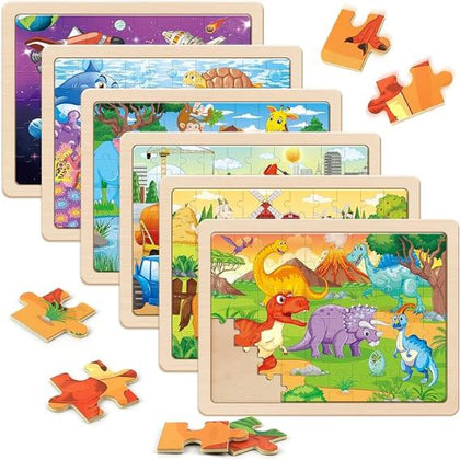 Wooden Puzzles for Kids Ages 4-6, 6 Packs 60 PCs Jigsaw Puzzles Preschool Educational Toys Gifts for Children Ages 4-8, Kids Puzzles for 4+ Year Olds Boys Girls, Wood Puzzles Ages 3 4 5 6 7 8